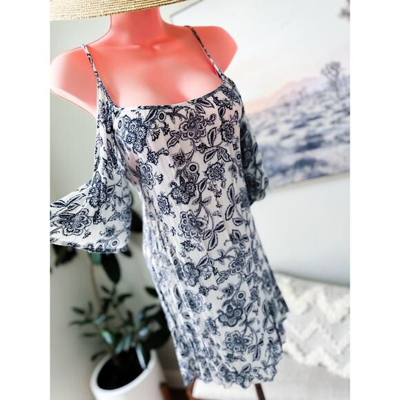 Whispered Petals Cold Shoulder Meadowcore boho wanderlust mini Dress - Picture 1 of 4